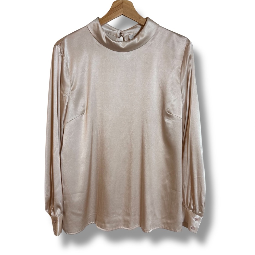 LILYSILK Stand Collar Long Sleeve Blush Pink Silk Charmeuse Blouse-Size Medium